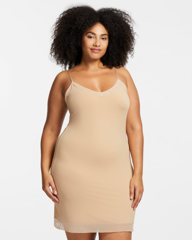 Plus size model wearing Monica V-Neck Full Length Slip by Montelle | Dia&Co | dia_product_style_image_id:184910